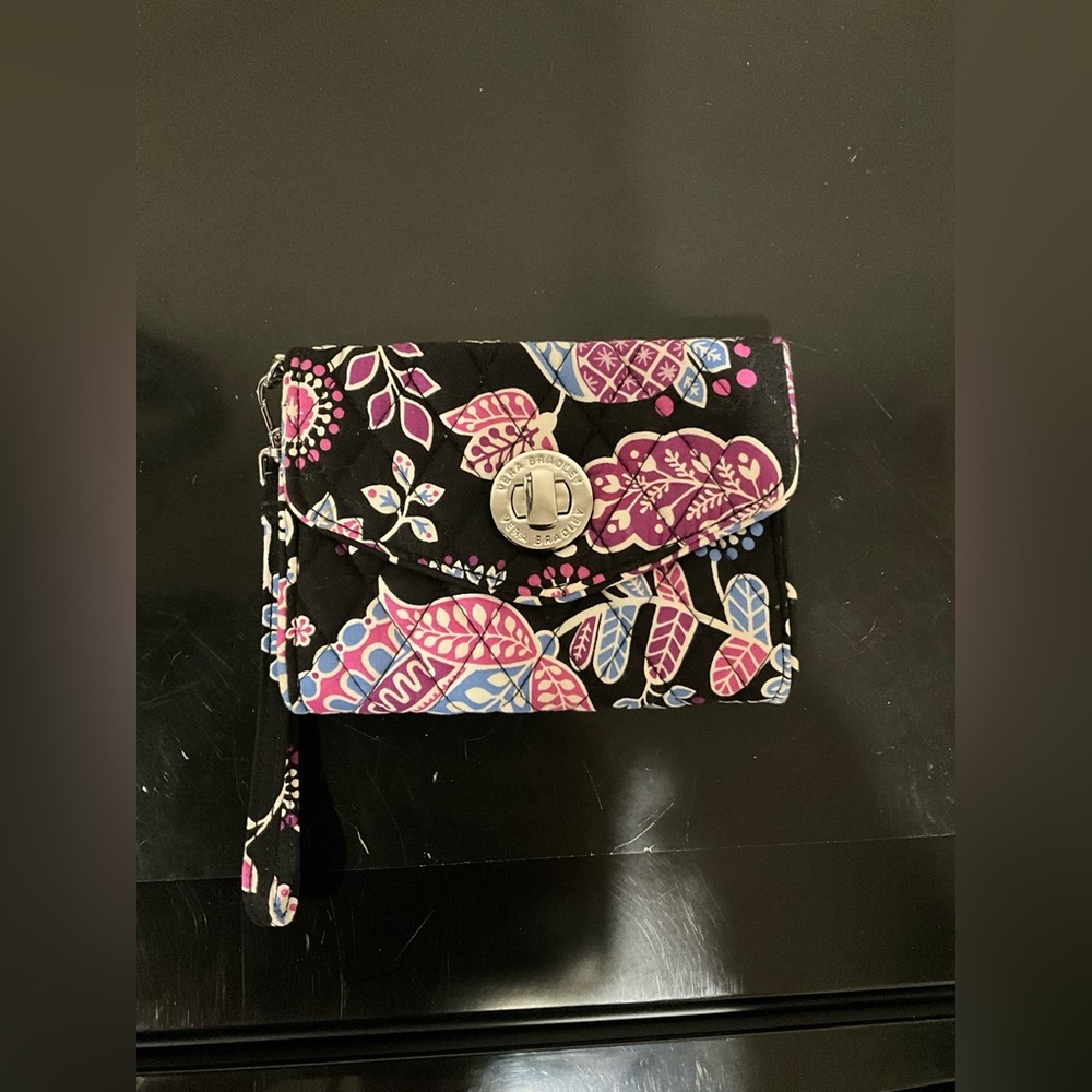 Vera Bradley Black and Purple Floral Wristlet